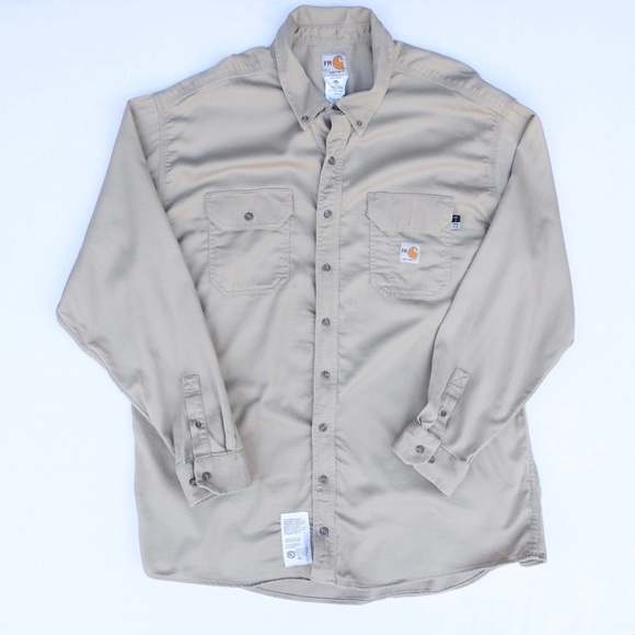 Carhartt Other - Carhartt FR Mens Shirt 2XL Workwear Long Sleeve Fire Resistant Khaki Brown